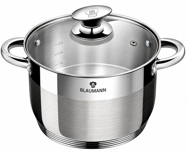 BLAUMANN Silver Jewellery Rozsdamentes fazék 18x13cm 3,2L üvegfedővel ezüst színben INDUKCIÓS BL-3816W