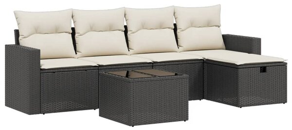 6 részes fekete polyrattan kerti ülőgarnitúra párnákkal