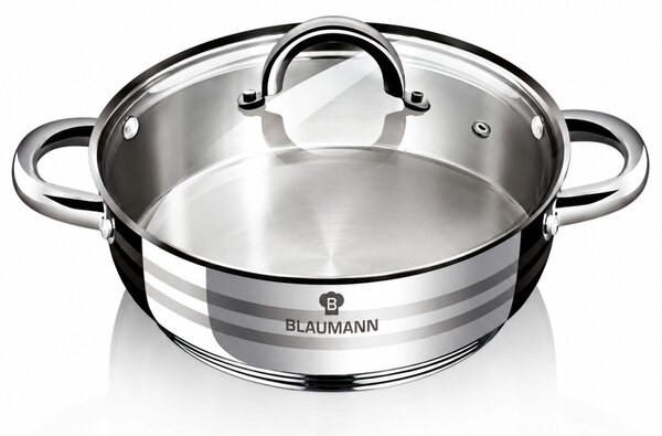 BLAUMANN Gourmet Line Rozsdamentes lábos üvegfedővel 2L 20x7cm ezüst színben INDUKCIÓS BL-1001A-W