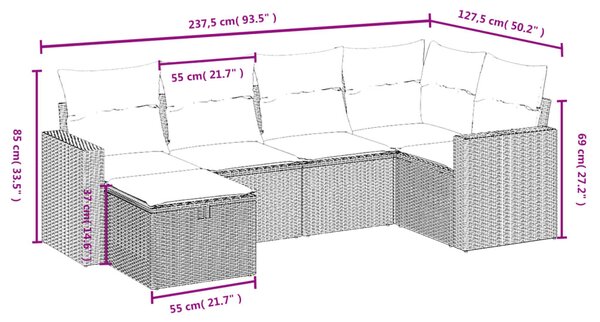 6 részes bézs polyrattan kerti ülőgarnitúra párnával