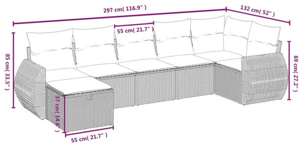 7 részes vegyes bézs polyrattan kerti ülőgarnitúra párnákkal