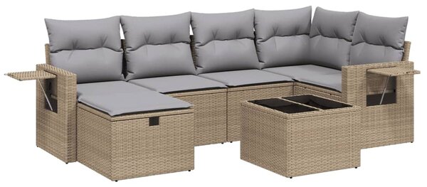 7 részes vegyes bézs polyrattan kerti ülőgarnitúra párnákkal