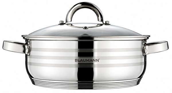 BLAUMANN Gourmet Line Rozsdamentes lábos üvegfedővel 2L 20x7cm ezüst színben INDUKCIÓS BL-1001A-W
