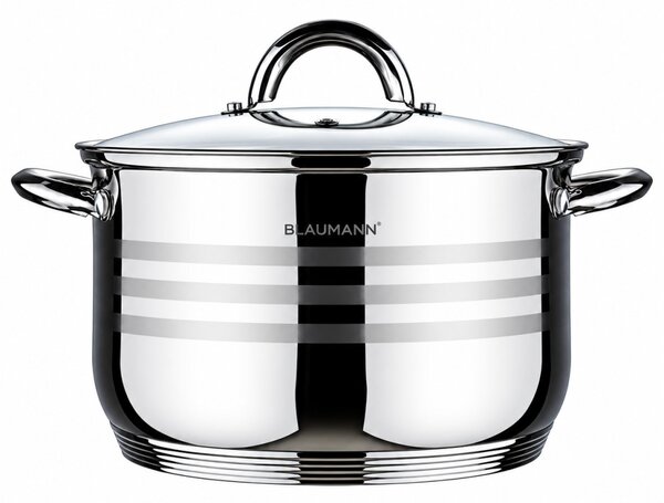 BLAUMANN Gourmet Line Rozsdamentes fazék üvegfedővel 16x10,5 cm 1,8 L ezüst színben INDukciós BL-1018A-W