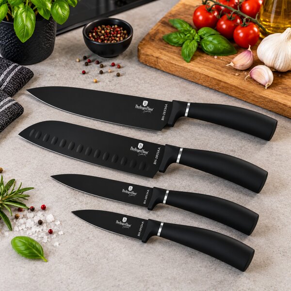 BERLINGER HAUS Matte Black Rozsdamentes bevonatos késkészlet dobozban 4 db fekete színben BH-2893A
