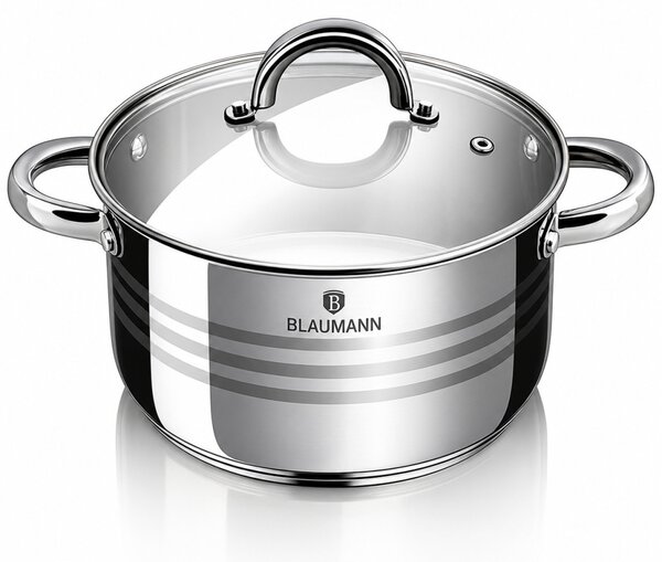 BLAUMANN Gourmet Line Rozsdamentes fazék üvegfedővel 16x11,5 cm 2,1L ezüst színben INDUKCIÓS BL-1006A-W