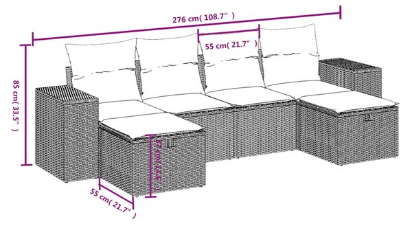 6 részes szürke polyrattan kerti ülőgarnitúra párnákkal