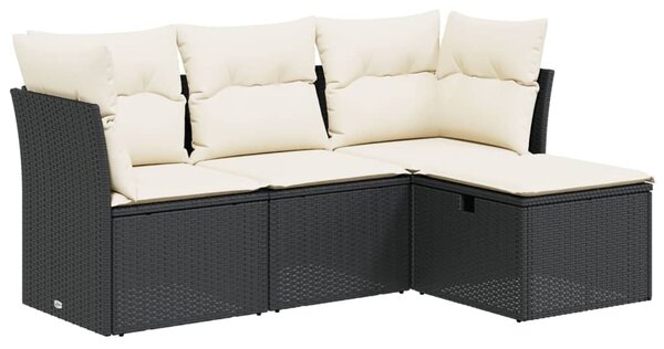 4 részes fekete polyrattan kerti ülőgarnitúra párnákkal