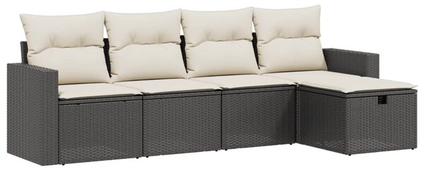 5 részes fekete polyrattan kerti kanapészett párnákkal