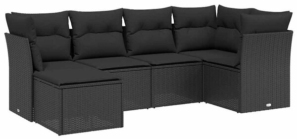 6 részes fekete polyrattan kerti ülőgarnitúra párnákkal
