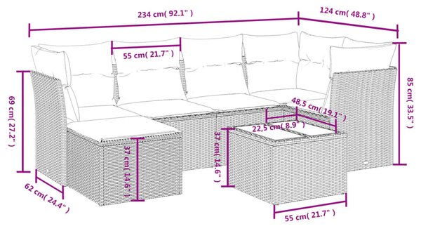 7 részes bézs polyrattan kerti ülőgarnitúra párnákkal