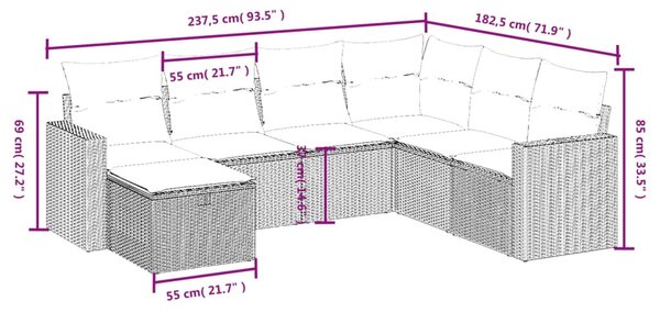 7 részes vegyes bézs polyrattan kerti ülőgarnitúra párnákkal