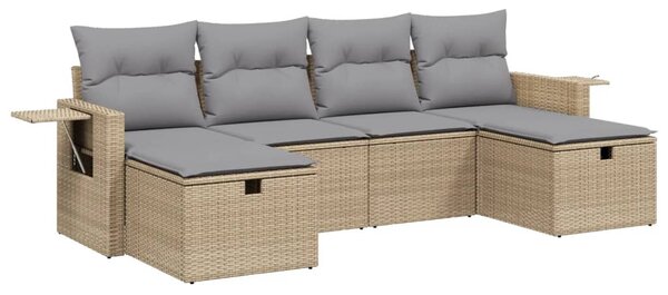 6 részes vegyes bézs polyrattan kerti ülőgarnitúra párnákkal