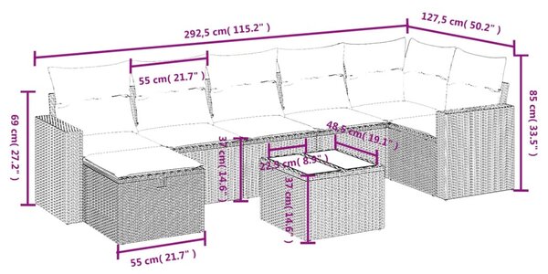 8 részes fekete polyrattan kerti ülőgarnitúra párnákkal