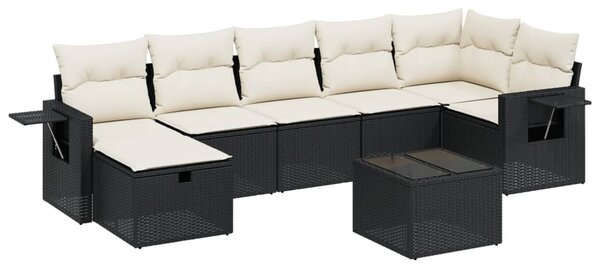 8 részes fekete polyrattan kerti ülőgarnitúra párnákkal