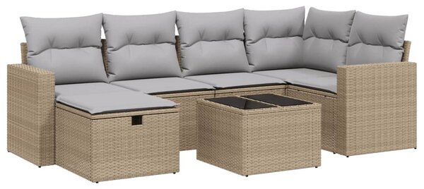 7 részes vegyes bézs polyrattan kerti ülőgarnitúra párnákkal