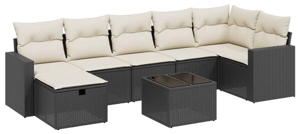 8 részes fekete polyrattan kerti ülőgarnitúra párnákkal