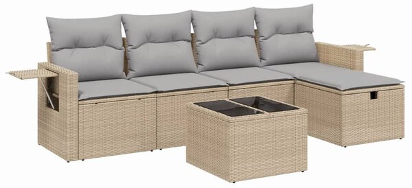6 részes vegyes bézs polyrattan kerti ülőgarnitúra párnákkal