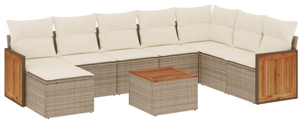 9 részes bézs polyrattan kerti ülőgarnitúra párnákkal