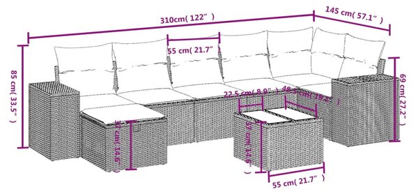 8 részes vegyes bézs polyrattan kerti ülőgarnitúra párnákkal