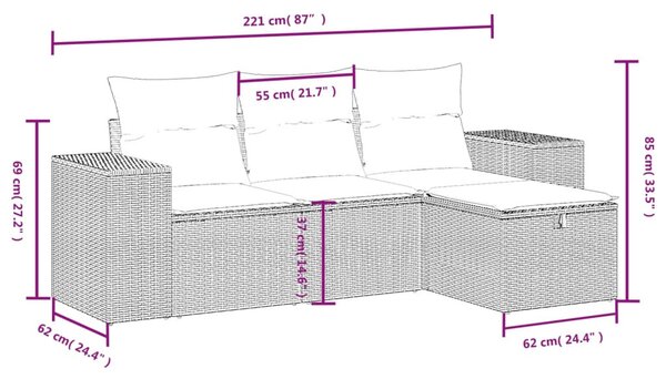 4 részes szürke polyrattan kerti ülőgarnitúra párnákkal