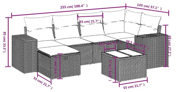 7 részes bézs polyrattan kerti ülőgarnitúra párnákkal
