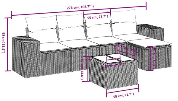 6 részes bézs polyrattan kerti ülőgarnitúra párnával