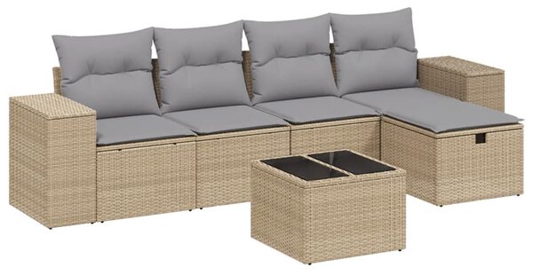 6 részes vegyes bézs polyrattan kerti ülőgarnitúra párnákkal
