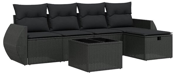 6 részes fekete polyrattan kerti ülőgarnitúra párnákkal