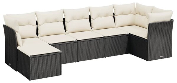 7 részes fekete polyrattan kerti ülőgarnitúra párnával