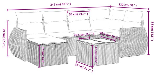 7 részes bézs polyrattan kerti ülőgarnitúra párnákkal