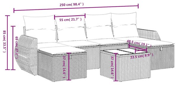 6 részes fekete polyrattan kerti ülőgarnitúra párnákkal