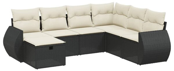 7 részes fekete polyrattan kerti ülőgarnitúra párnával