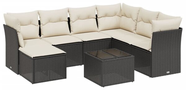8 részes fekete polyrattan kerti ülőgarnitúra párnákkal