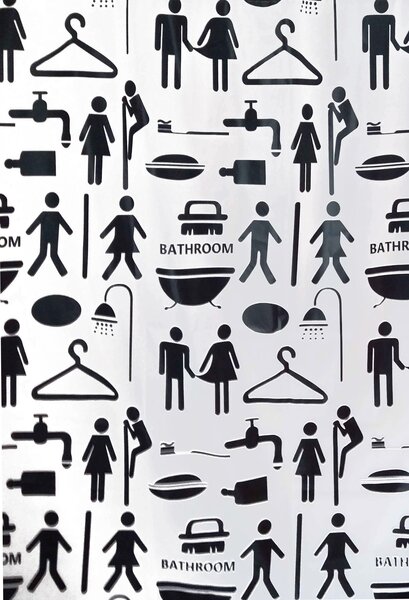 BISK Erga Peva, zuhanyfüggöny 180x200cm, poliészter, fehér-fekete, ERG-06847