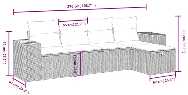 5 részes fekete polyrattan kerti kanapészett párnákkal