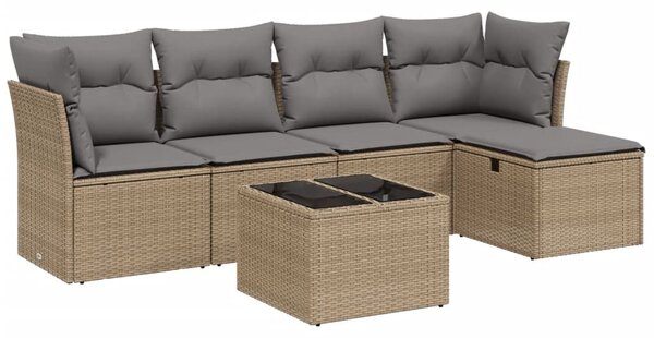 6 részes vegyes bézs polyrattan kerti ülőgarnitúra párnákkal