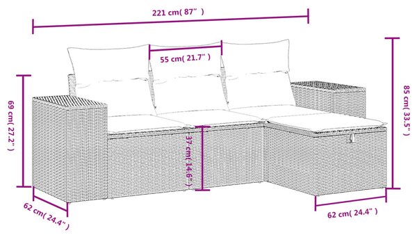 4 részes bézs polyrattan kerti ülőgarnitúra párnákkal