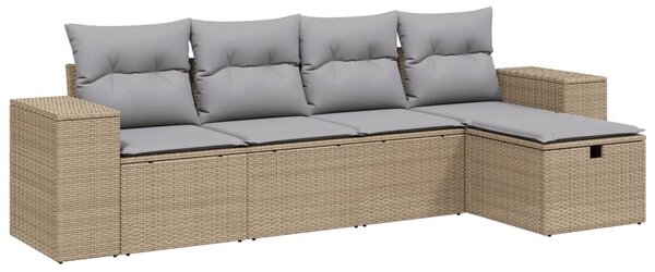 5 részes vegyes bézs polyrattan kerti ülőgarnitúra párnákkal