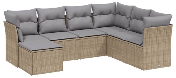 7 részes vegyes bézs polyrattan kerti ülőgarnitúra párnákkal