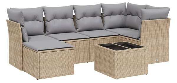 7 részes vegyes bézs polyrattan kerti ülőgarnitúra párnákkal