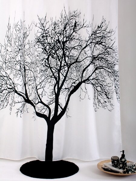 BISK Erga Peva, zuhanyfüggöny 180x200cm, poliészter, fehér-fekete fa mintás, ERG-04440