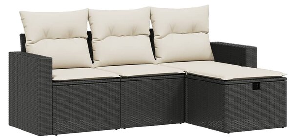 4 részes fekete polyrattan kerti ülőgarnitúra párnákkal