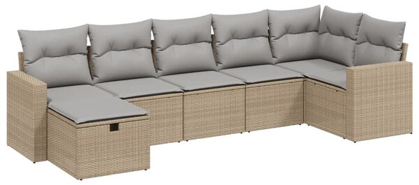 7 részes vegyes bézs polyrattan kerti ülőgarnitúra párnákkal