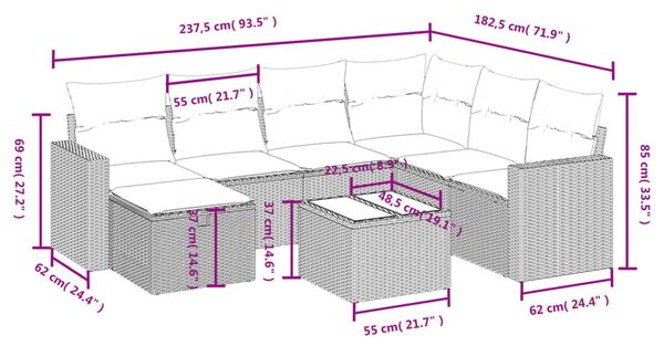 8 részes fekete polyrattan kerti ülőgarnitúra párnákkal