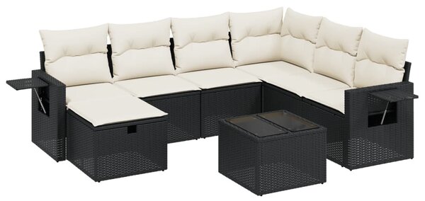 8 részes fekete polyrattan kerti ülőgarnitúra párnákkal