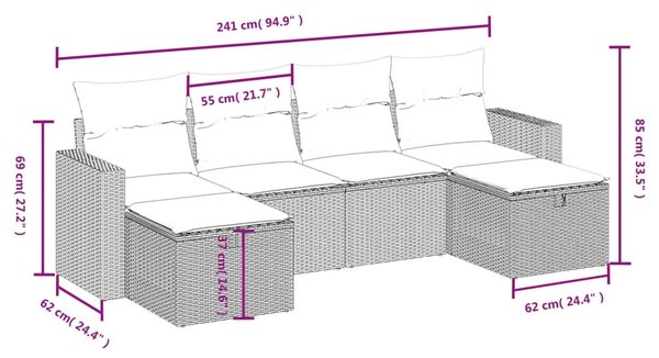 6 részes bézs polyrattan kerti ülőgarnitúra párnával