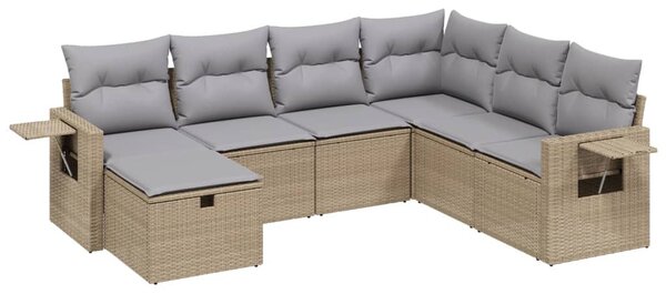 7 részes vegyes bézs polyrattan kerti ülőgarnitúra párnákkal