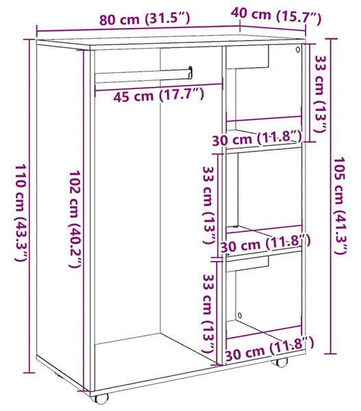 Antik fa színű szerelt fa ruhásszekrény 80 x 40 x 110 cm