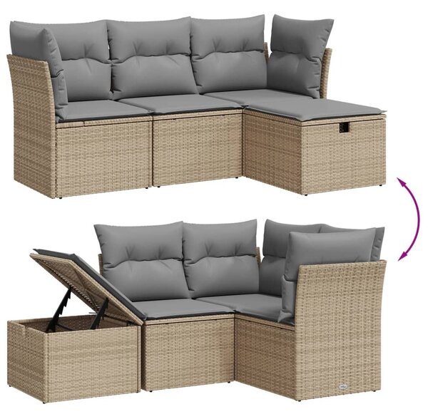 4 részes vegyes bézs polyrattan kerti ülőgarnitúra párnákkal